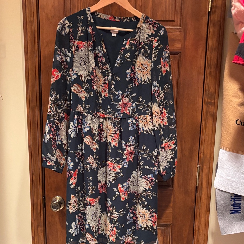 a new day Floral Long Sleeve Dress in dark green